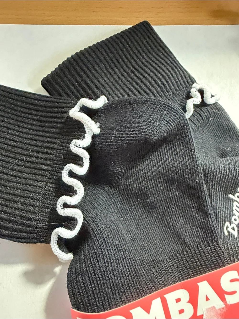 NWTBombas Black Ankle Socks with White Ruffle Trim